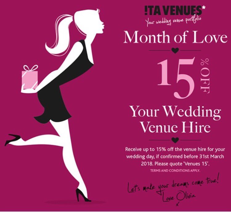 ITAWeddings's tweet photo. Here is a reflection of our #MONTHOFLOVE wedding deals! Fancy one? Email hello@itavenues.co.uk and I'll help find your #perfectweddingvenue 💍💒 #engaged #WeddingPlanning #weddings #brides #weddingdress https://t.co/JNZvVJ9Jq6