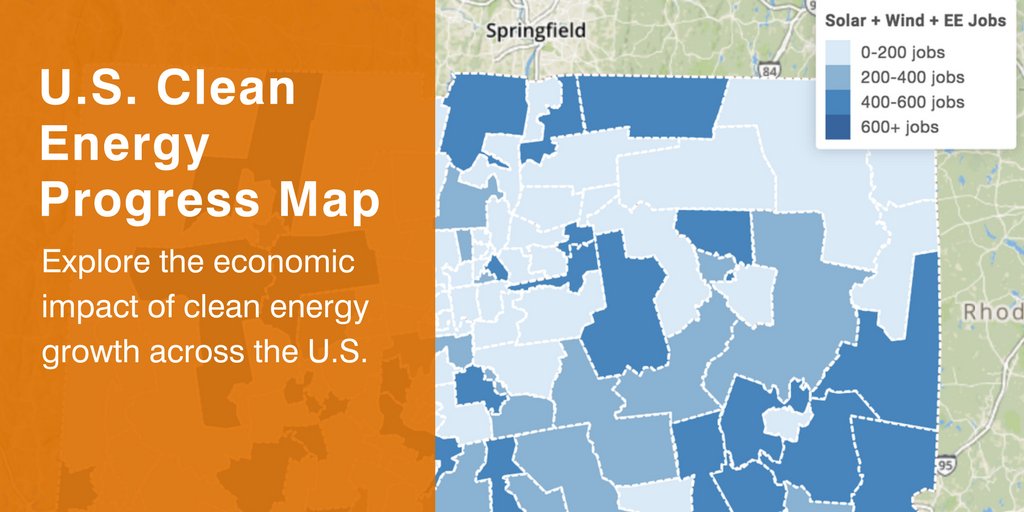 BGAlliance's tweet photo. As of 2017, there were roughly 2.2 million jobs in the #solar, #wind and #energy efficiency sectors in the U.S. New #CleanEnergyProgress map tracks #cleanenergy economic impact across the country. Take a look: https://t.co/eqRBiYibiS https://t.co/xz6WzZlDTU