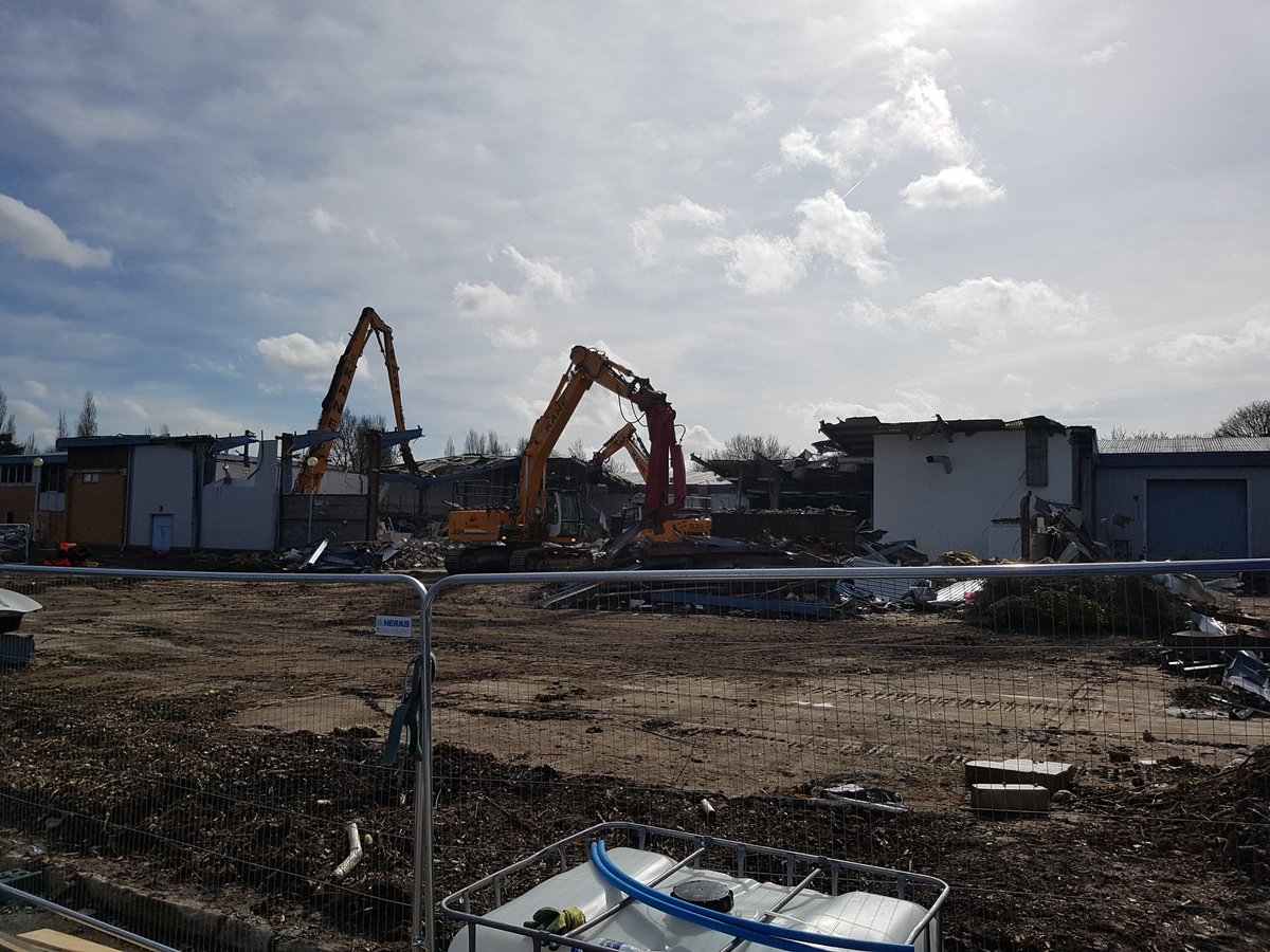 NCSPCL's tweet photo. Demolition of the former industrial unit at Letchworth Gateway has started ready for new build units for McDonald's, Aldi, Travelodge and Costa. Feel free to get in touch to find out how we can help move your projects forward! https://t.co/Ztm8RFfLT4