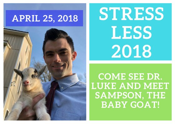 UWGCounseling's tweet photo. Save the date: Stress Less is April 25, 2018!! Come and see Dr. Luke and Sampson, the baby goat! #stresless #stressrelief #planahead #uwgcounseling #uwg https://t.co/eCvNiFJKXz