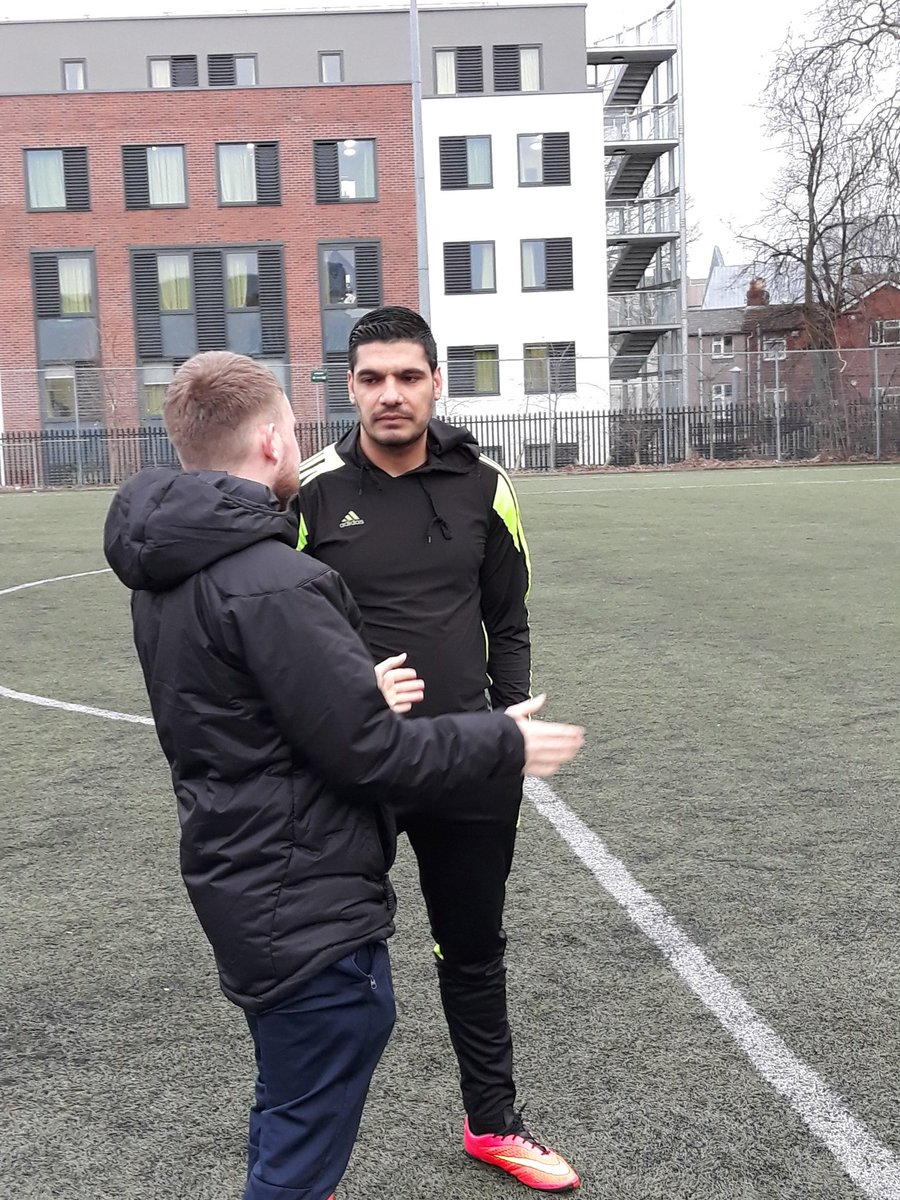 cormac_whelan's tweet photo. First training session @positiveyouth96 in preparation for the #CommunitiesWorldCup. Team managers @ashmcbride7 and Mustafa talk business #TeamSyria #Sport4Dev #Intergration #Belonging #HealthyFutures #Involved https://t.co/8PPGFFYAbV