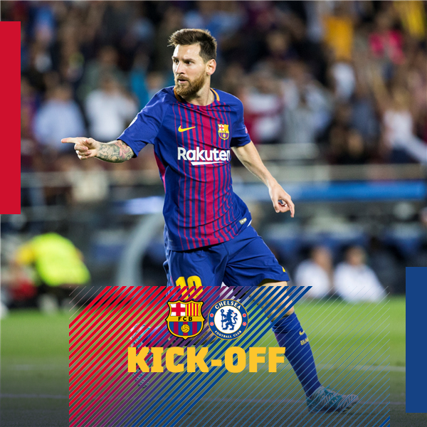 📍 The game is under way at Camp Nou! ⚽ #BarçaChelsea 📲 #ForçaBarça 🔴🔵