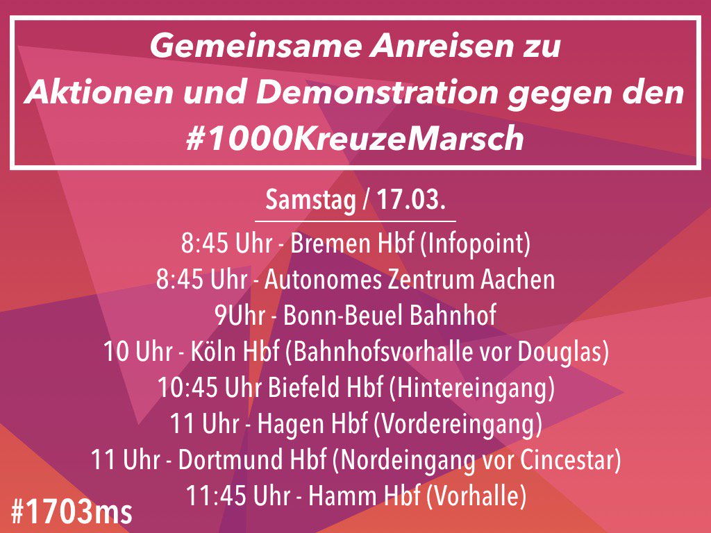 eklat_ms's tweet photo. ++ Anreise-Update ++ Mittlerweile gibt es Anreisen aus #Aachen, #Bonn, #Bielefeld, #Bremen, #Köln, #Hagen, #Hamm und jetzt auch aus #Dortmund! Alle Infos zusammengefasst: https://t.co/YblXnQx8sa #1703ms #antifa #fantifa https://t.co/2gIdbeAR6b