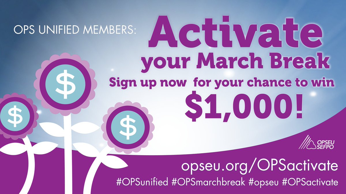 OPSEU's tweet image. OPS Unified members: Activate your March Break! Sign up now by visiting opseu.org/OPSactivate! What are you doing for your March Break? Why not take a minute and make OPS Unified stronger.  It’s March Break! Live a little.   #OPSunified #OPSMarchBreak #opseu #OPSactivate