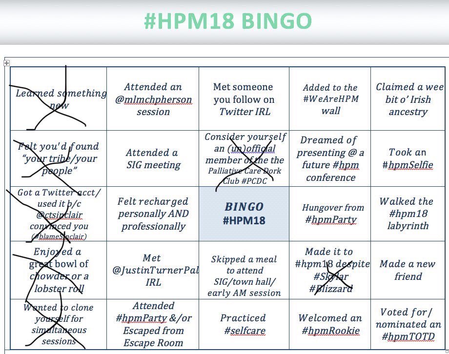 doctatum's tweet image. Bingo!! If I can count that @ctsinclair convinced me to get twitter years ago. 
Going for blackout of the card #hpmbingo #hpm18