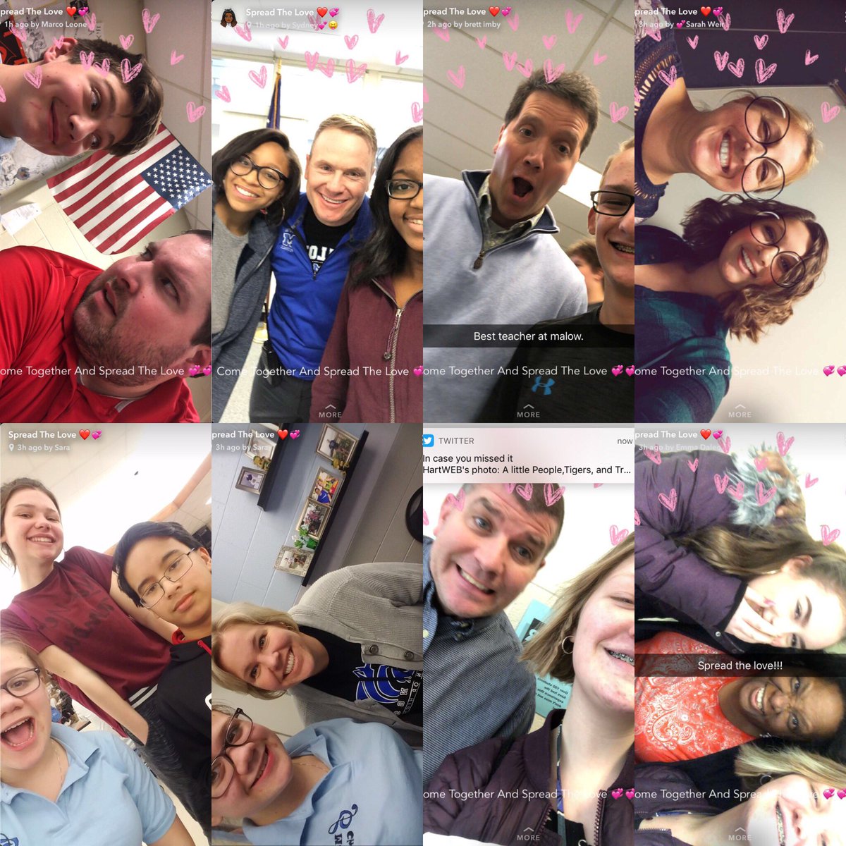 CliffSnitgen's tweet photo. Just a few of the many positive experiences today during our “Spread the Love” event at Malow.  This was truly a student driven movement to make our school more positive and inclusive!  @uticaschools #malowpride #malow https://t.co/mXPn2U1mvI
