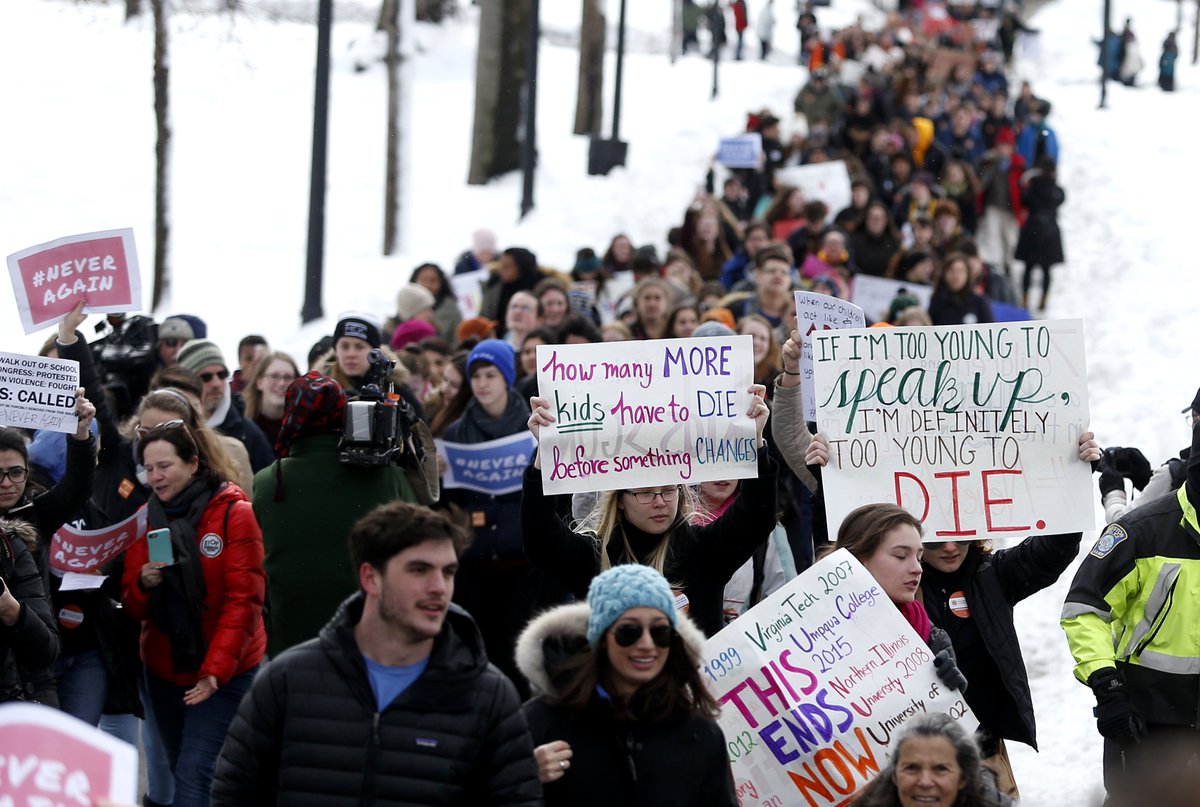 Complex's tweet photo. Despite a snow day, students in Boston showed up to protest gun violence. 👊🏻👊🏾👊🏿👊🏽👊🏼

#NationalWalkoutDay https://t.co/lUiEwrkvoe