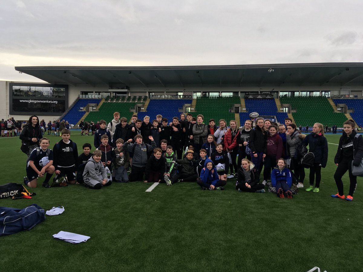 ArdrossanRFC's tweet photo. @LargsAcademy S1 Boys, S2 Boys and U15 Girls teams at the end of #SPENRugby @GlasgowWarriors  today! Players loved playing on main pitch and meeting Warriors players and @Scotlandteam Women’s players! #inspired #rugby https://t.co/82cC9FDCKg