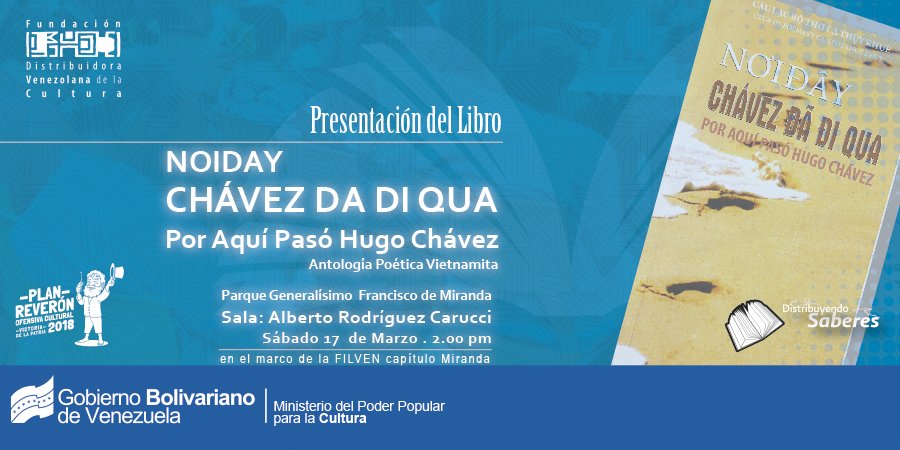 MPPC_FDVC's tweet photo. 🗣 #Hoy #Sab17 Presentación del Libro "Por aquí pasó Chávez" #Filven Capítulo→ Miranda @minculturave @Todasadentro @LibreriasDelSur @FdvcDireccion @TVLecturas @mirandoafuturo  👇 https://t.co/j3LmD0KfE5