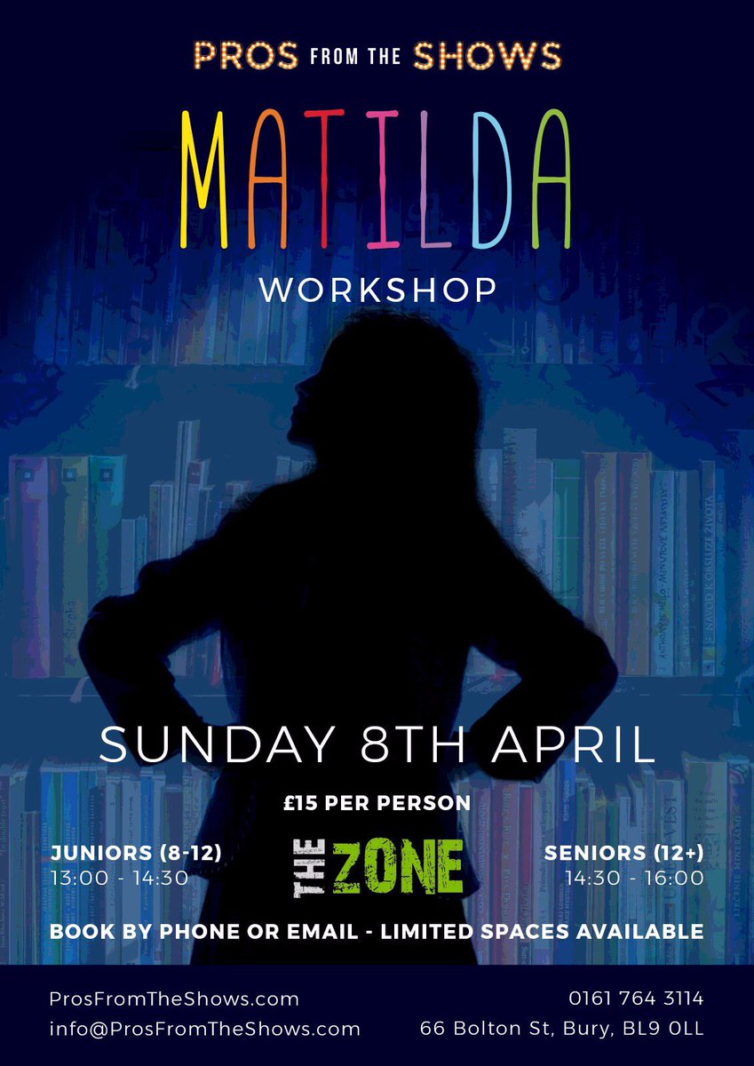 Are you coming to our #MATILDA workshop at <a href="/TheZoneBury/">The Zone</a> !?
Don’t miss out on this fab opportunity... 🎭 #ProsFromTheShows