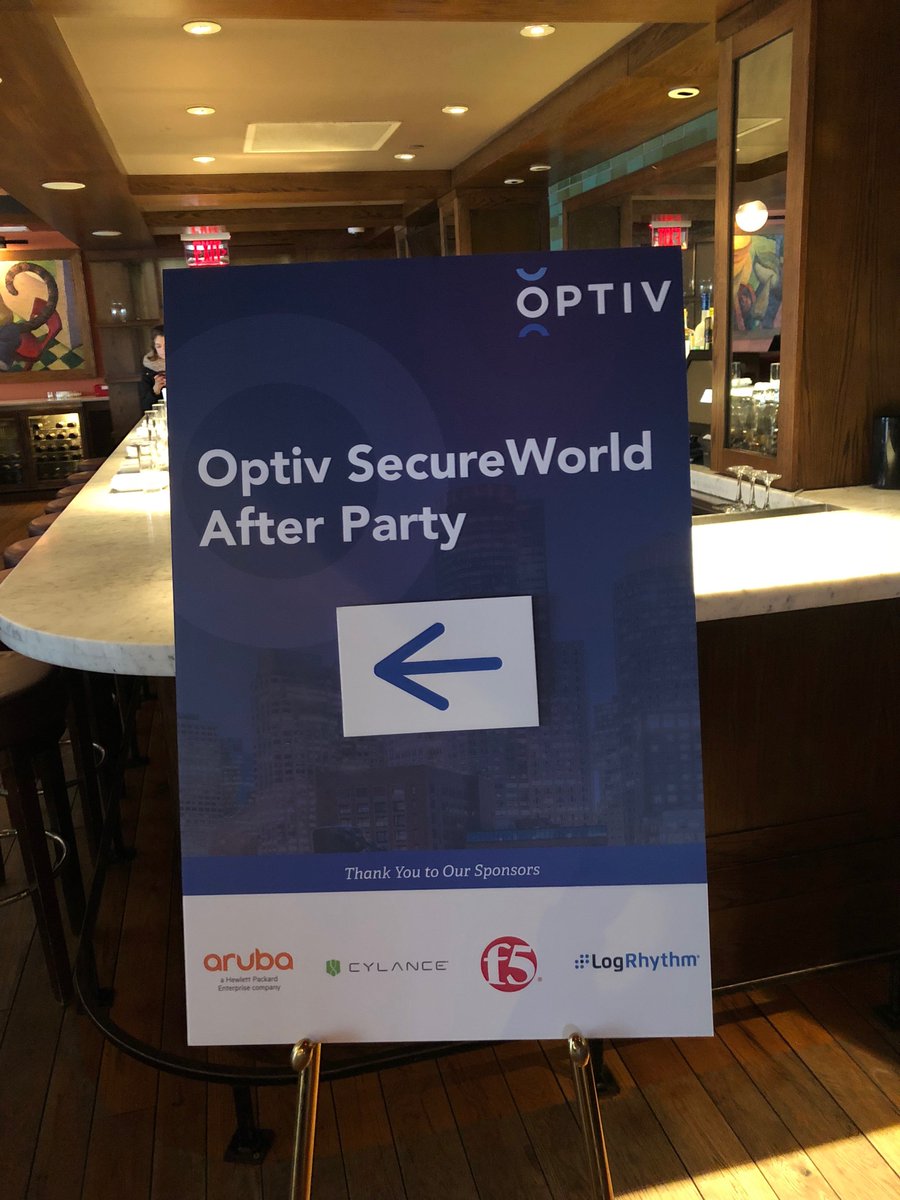 Optiv's tweet photo. Great first day in #Boston at @SecureWorldExpo! Now it's time to kick off our #afterparty... huge thanks to our #sponsors - @ArubaNetworks, @cylanceinc, @F5Networks &amp; @LogRhythm! See you tomorrow at booth #411.
#SecureWorldBoston https://t.co/mhxJETbcLK