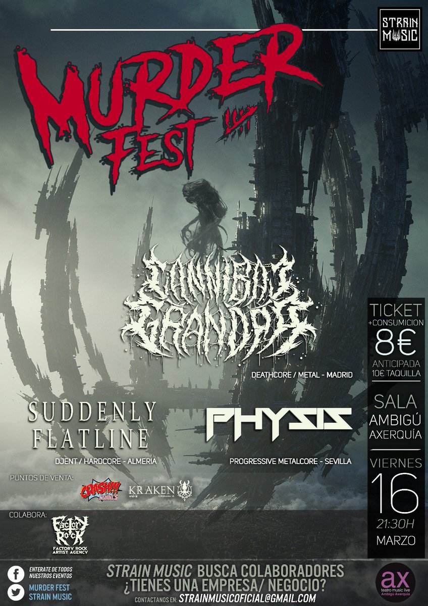 ¡Estamos a apenas dos días del #MurderFestV!
¡Estos vídeos te van a fascinar!
@CannibalGrandpa ow.ly/JqKU30iWWpE 
<a href="/SuddenlyFL/">Suddenly Flatline</a> ow.ly/pfbq30iWWve 
<a href="/Physis_band/">Physis</a> ow.ly/1bkZ30iWWxy 

¡Ya tienes plan por sólo 8€ la entrada completa o 5€ la entrada simple!