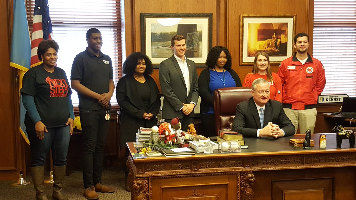 Current <a href="/AmeriCorps/">AmeriCorps</a> members telling <a href="/PhillyMayor/">Mayor Cherelle L. Parker</a> about their service programs, challenges, and the impact they are making