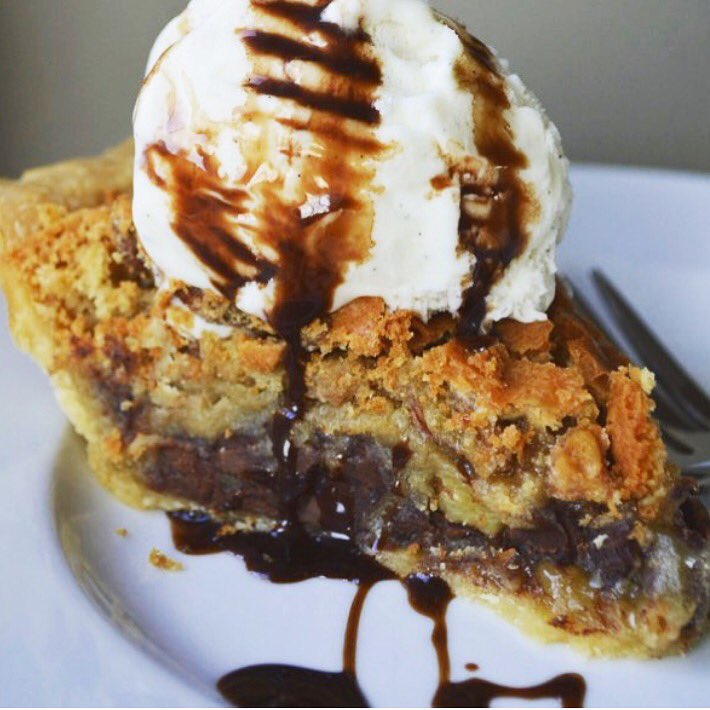 Chocolate chip pie in honor of #PiDay2018 🎉 Recipe is #ontheblog #yummy