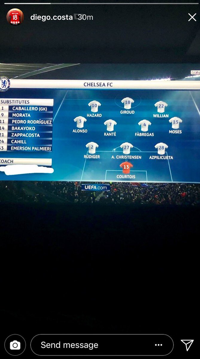 R9Rai's tweet photo. Diego Costa actually scribbled out Conte's name 😂 https://t.co/tibs2QyuP3