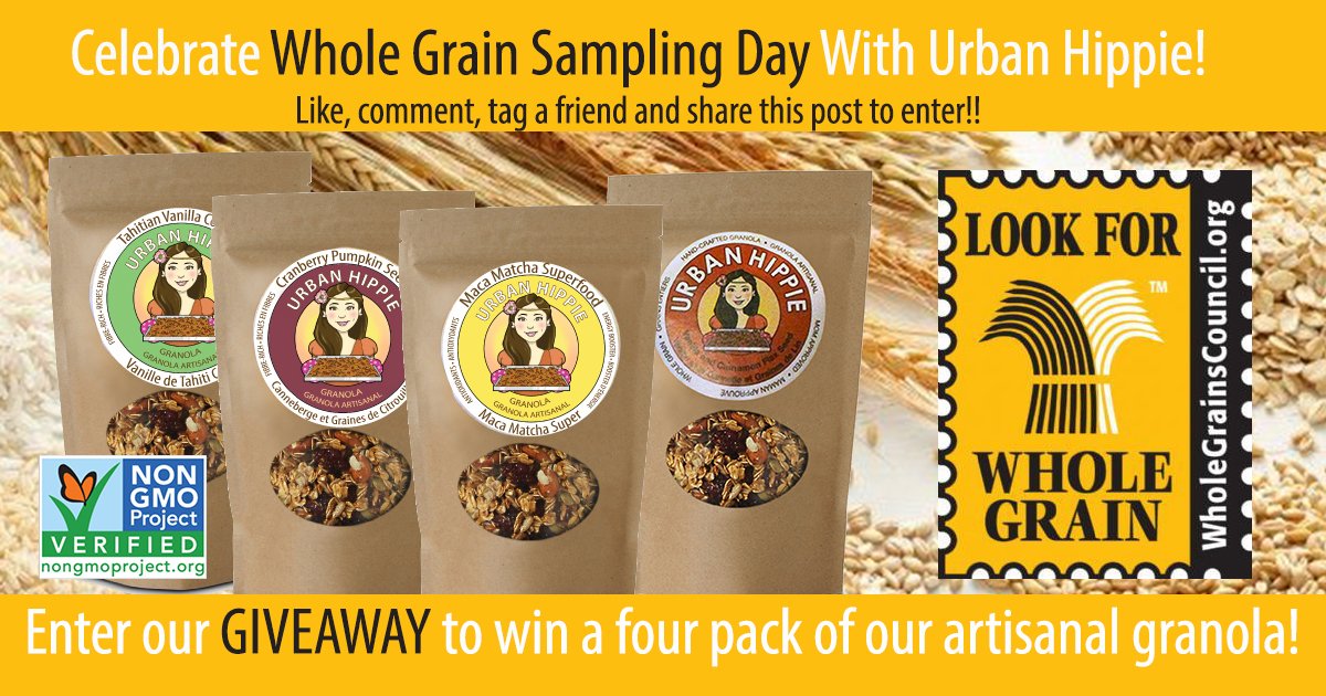 urbanhipgranola's tweet photo. We are happy to announce that as a part of #NationalWholeGrainSamplingDay we will be running a Giveaway on our Twitter for a chance to win a 4 pack of our Artisanal Granola! Details on how to enter will be explained in the picture below. #WholeGrainsCouncil @OldwaysPT https://t.co/NwgPRfY71H