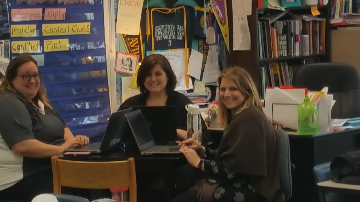 Jgidrey's tweet photo. Jennifer H, Heather M, &amp; Sachelle D working after hours on tech PD.  Awesome school leaders! @SachelleD @southwestcolts #onslowdlt #dorencampschamps https://t.co/byCmO6QWGZ
