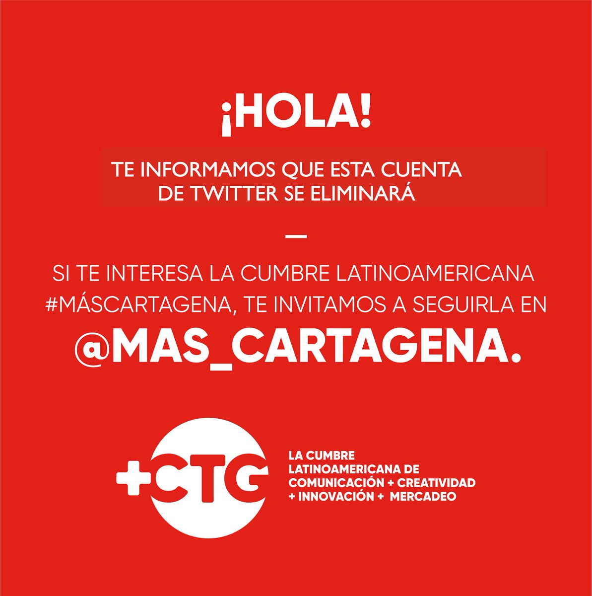 ¡Importante! Esta cuenta pronto expirará. Sigue a la Cumbre Latinoamericana #MásCartagena en <a href="/Mas_Cartagena/">Cumbre +CTG</a>