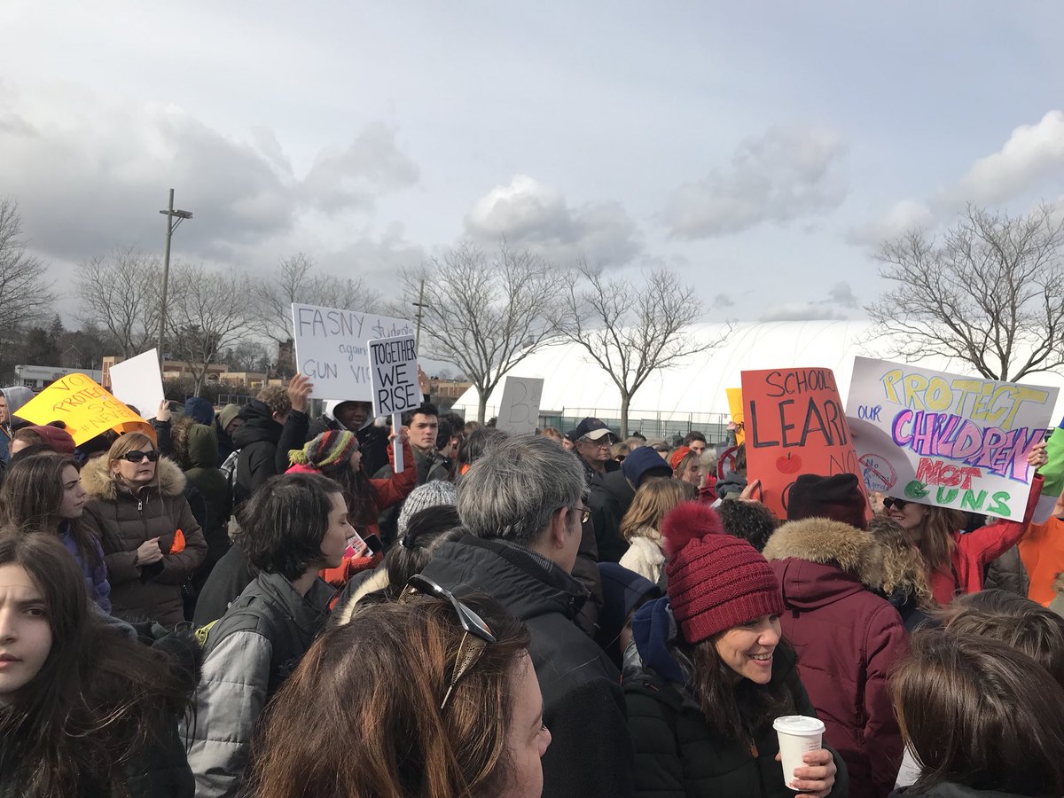 Amy_Siskind's tweet photo. From our community rally led by our high schoolers to end gun violence.  So inspired by these young people - they will not be silenced, and they said their voices will be heard with their votes! #NationalWalkoutDay https://t.co/62aDgS1P8K