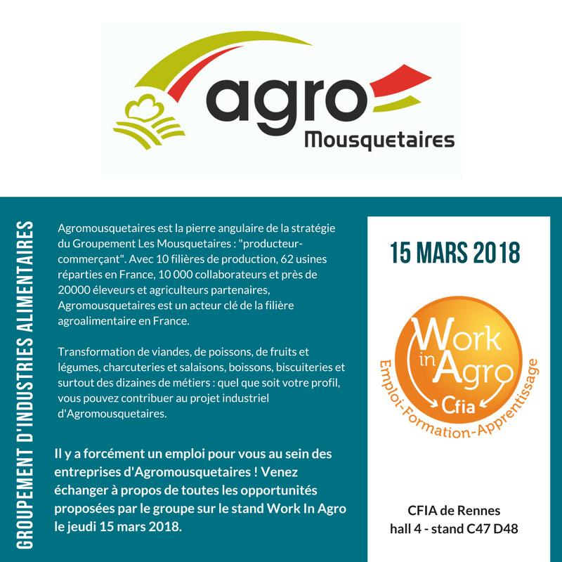 IFRIAOuest's tweet photo. .@Agromousquetair est toujours présent sur le stand #WorkInAgro !

#CFIA2018 #agroalimentaire https://t.co/obtHqv8QJd