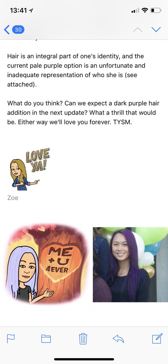 may__le's tweet photo. almost two years ago @zoellesmith sent this email to @Bitmoji WELL PEOPLE I HAVE EXCITING NEWS!!! It finally happened. Thank you to my dear friend for being a true advocate, and to Bitmoji for providing me the opportunity to properly/accurately represent myself. #blessed https://t.co/6q2CRG5wmM