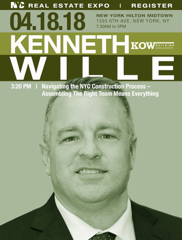 KOW Building Consultants, CEO - Kennth Wille will be speaking at the 2018 NYC Real Estate Expo 10th annual event on April 18, 2018 at the NY Hilton (Midtown). #2018nycrealestatexpo #nyccommercialconstruction #BusinessNetworking #riskmanagement