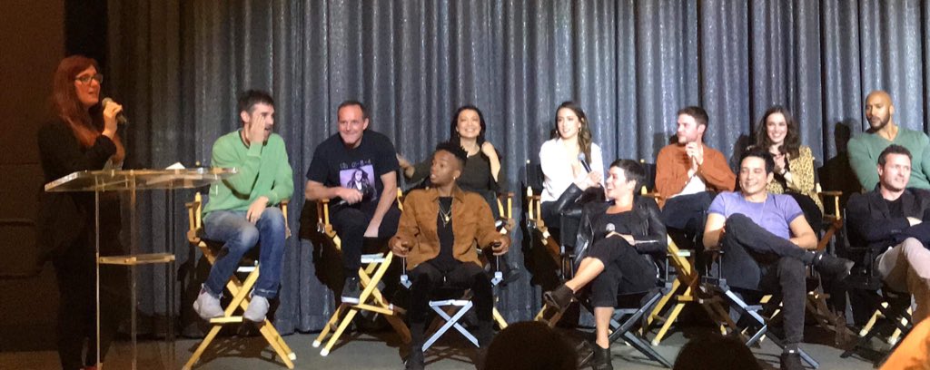 comicbookqueers's tweet photo. @AgentsofSHIELD just celebrated their 100th 💌 and Brett's friend @JamieCinematics moderated the cast/creators panel at the viewing party in LA. We get the full story and review the episode with Jamie herself in the latest CBQ: Legacy! #AgentsofSHIELD100 https://t.co/JNeQXghgtL