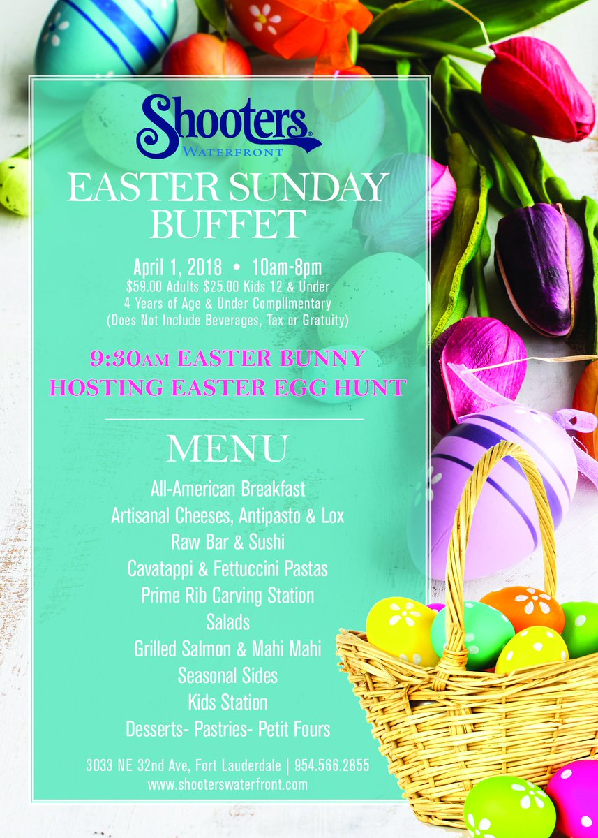 ShootersFL's tweet photo. Hope to see you on April 1st for our #Easter Buffet! Bring the kids for our wonderful Easter Egg Hunt @ 9:30 a.m. &amp; Meet the Easter Bunny himself!! Parents, we have something for you, too (Complimentary Mimosas!). https://t.co/84vviZhe6F