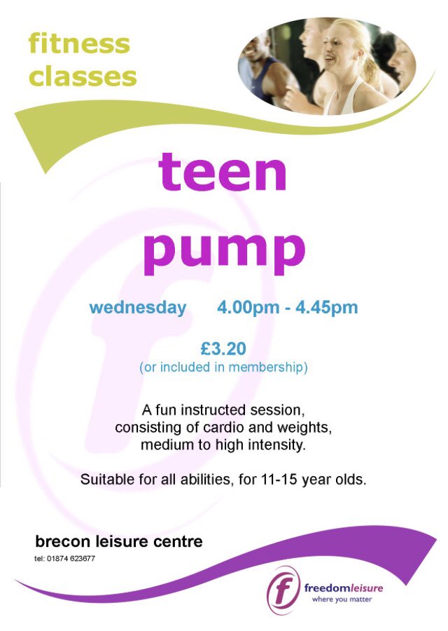 NEW -Teen Pump fitness class starts next Wednesday. #teen #fitness #brecon