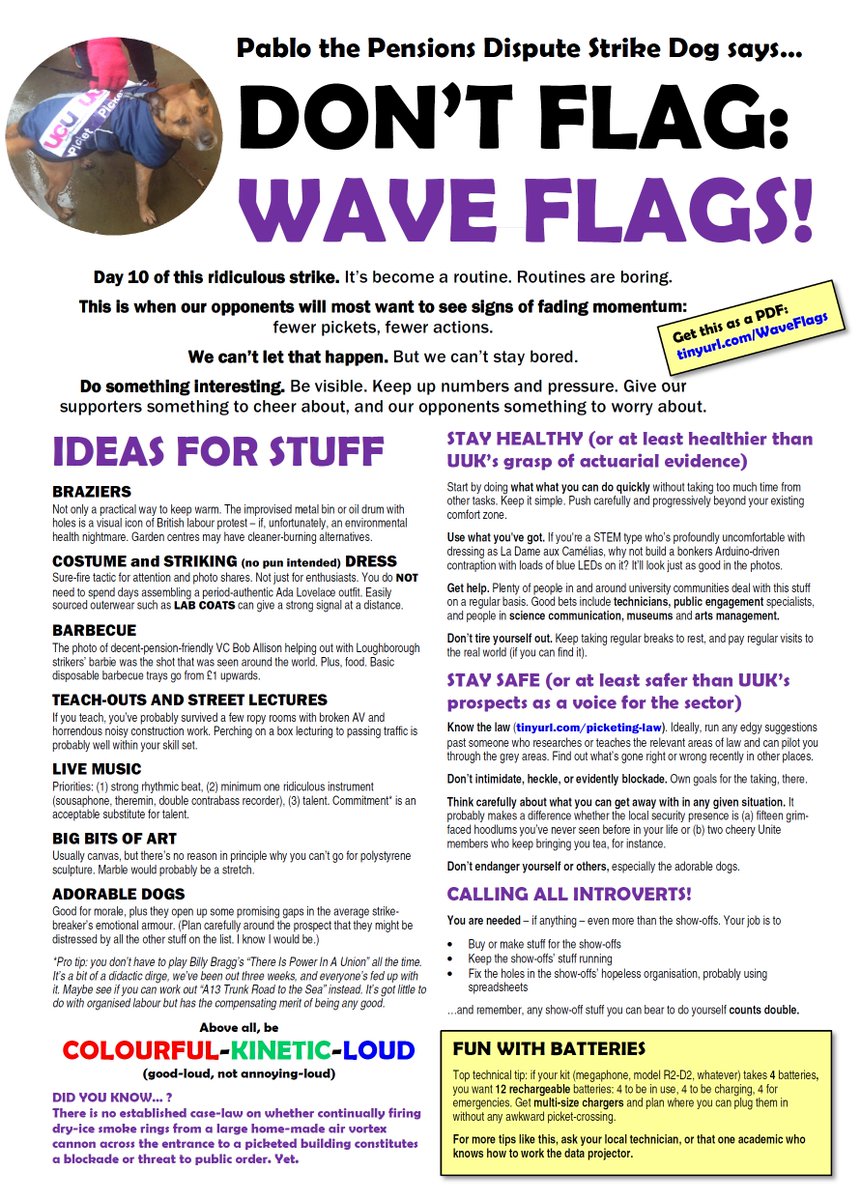 JamesBSumner's tweet photo. #USSstrike "But James", you cry, "What do I do when the relentless carnival cheeriness of your mid-strike leaflet is getting very badly on my tits twelve days in?" 

(Serious face) Talk to colleagues and students; ask them how they feel; tell them how you are. Working for me. https://t.co/InuikqOTlY