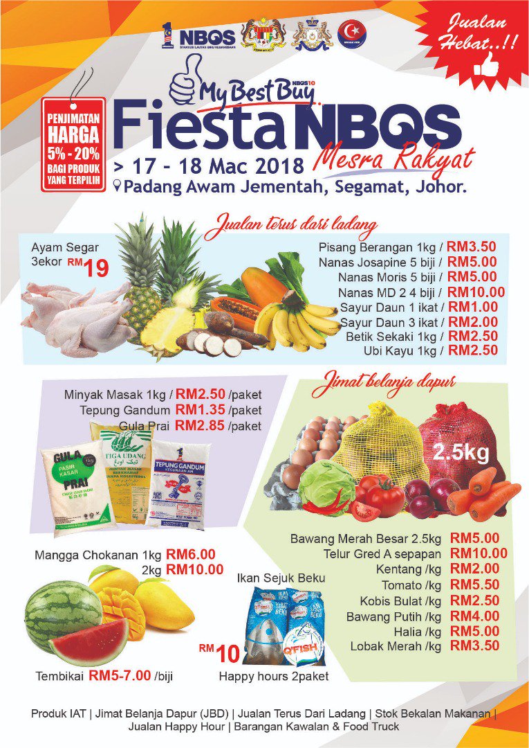 nbosfama's tweet photo. Jom ramai2 kita meriahkan program My Best Buy@Fiesta NBOS Mesra Rakyat di Padang Awam Jementah, Segamat, Johor..Pelbagai produk menarik.. Jom jgn lepaskan peluang anda.. 🤗😊
#mybestbuy
#nbos
#fiestanbosmesrarakyat
#famadihatirakyat https://t.co/twDHCCpSxD