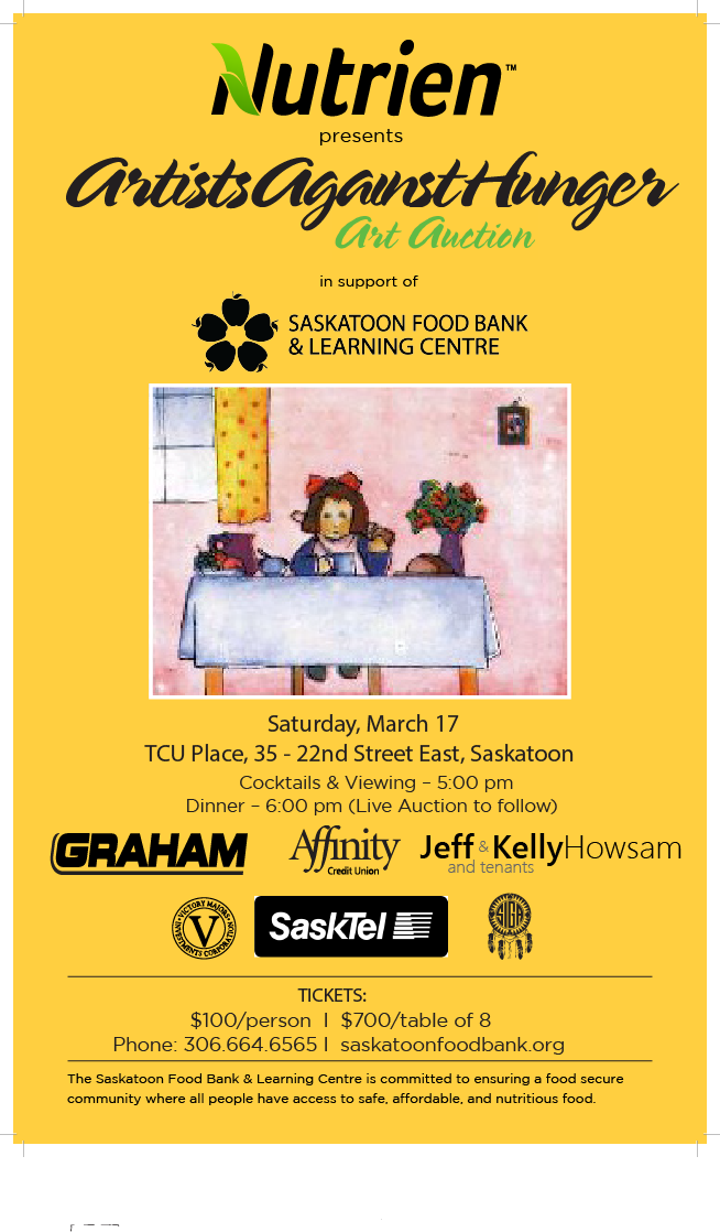 yxeFoodBank's tweet photo. Last day to buy tickets for the 27th Artists Against Hunger Art Auction &amp; Dinner presented by @NutrienLTD this weekend! Will be you be joining us? 

Buy tickets here: https://t.co/SJaQBfvhGM https://t.co/P0c2XJIUwR