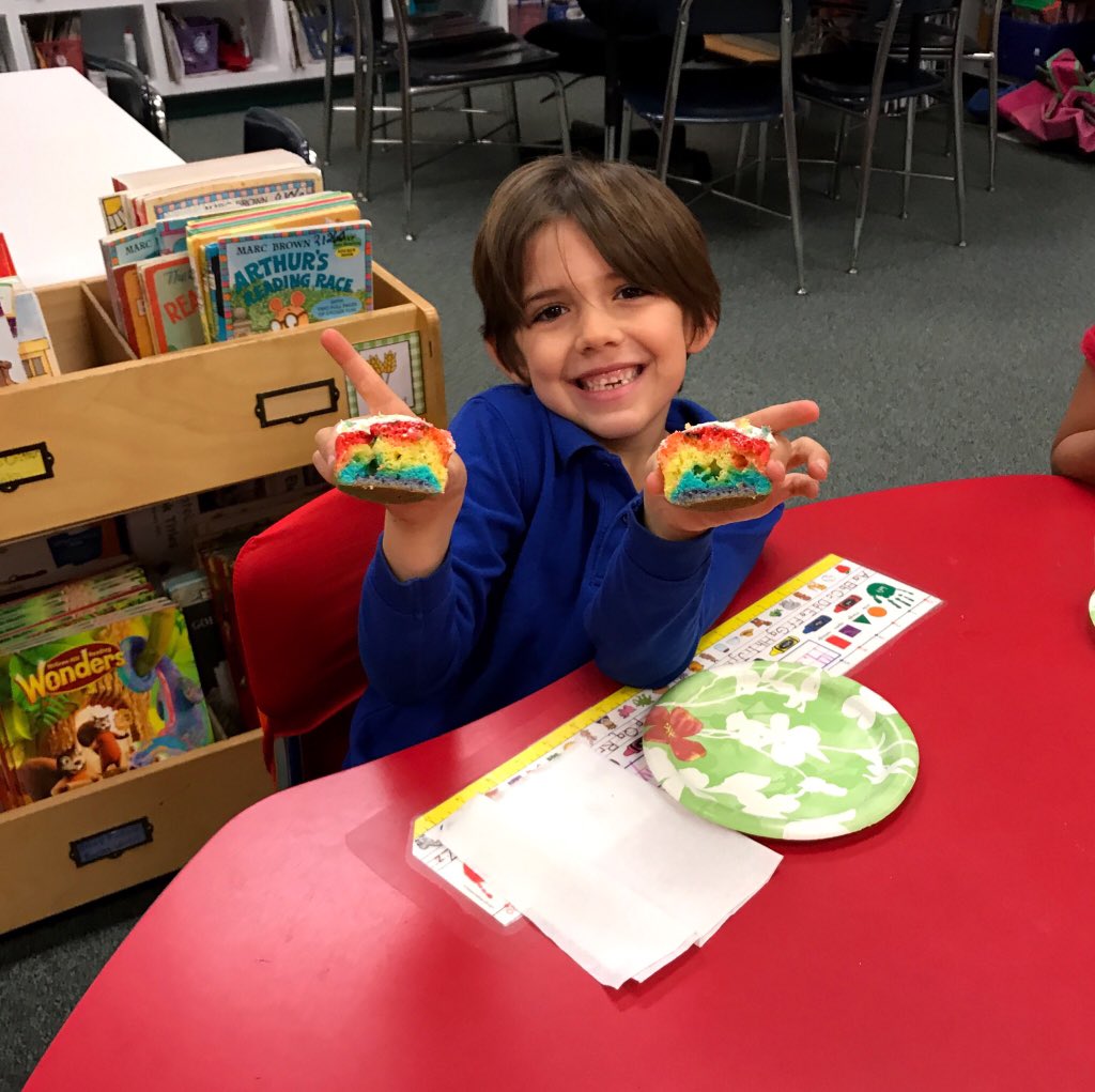 Somewhere over the rainbow 🌈, Ss are thinking about visible light and how rainbows form. #ROYGBIV #ScienceDay #firstgrade #CESBuzzing
