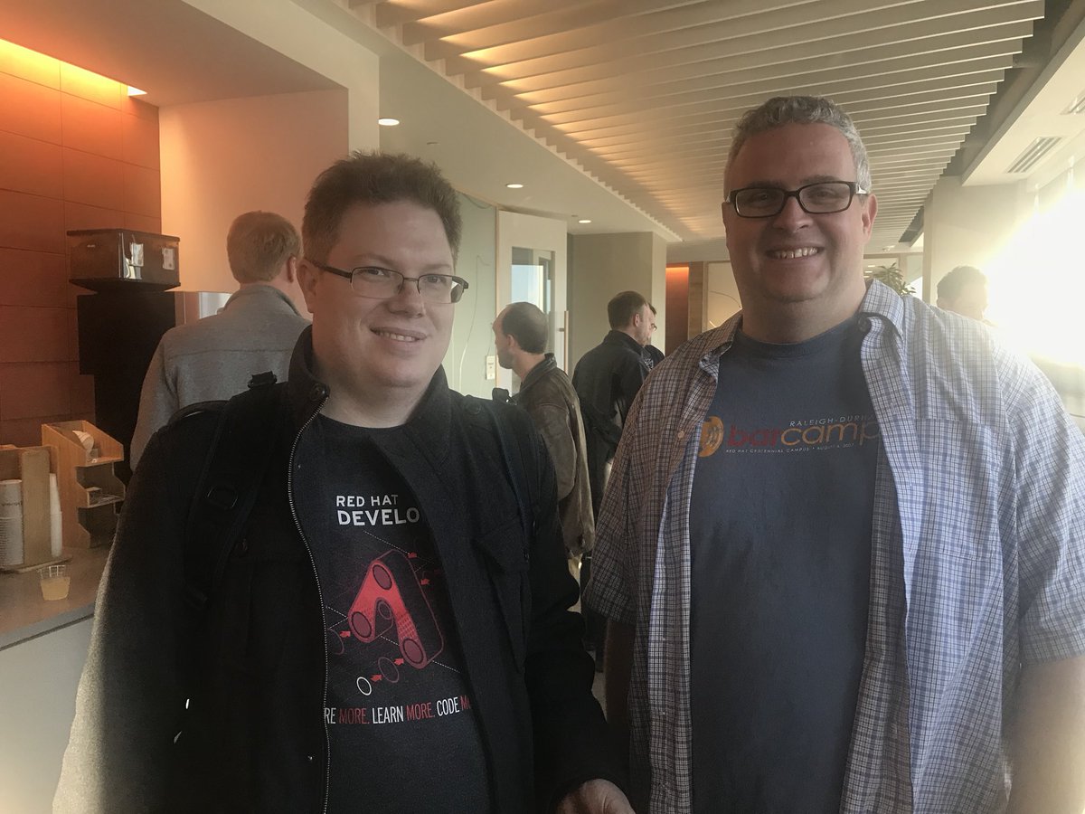 ladyleet's tweet photo. Hai these are my new .NET friends whether they like it or not ☺️ 

thx for making me feel welcome @itsnull @robzelt! 

(Also #TriNUG caters #ChickfilA and I’m like 😍) https://t.co/qGwjvYfHqn