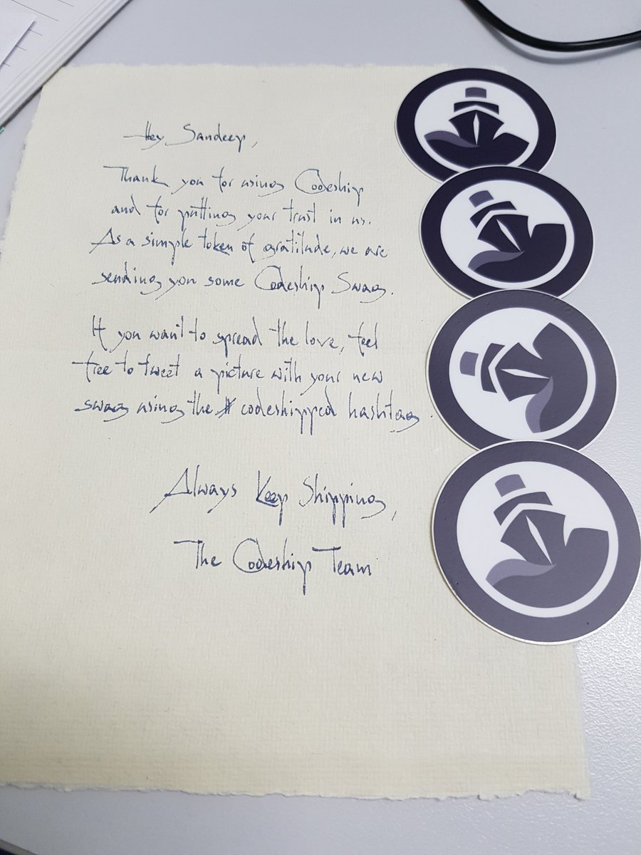 ohmyroots's tweet photo. #codeshipped. Thanks for the swag @codeship. You are awesome. https://t.co/9qqJKt8JQ5