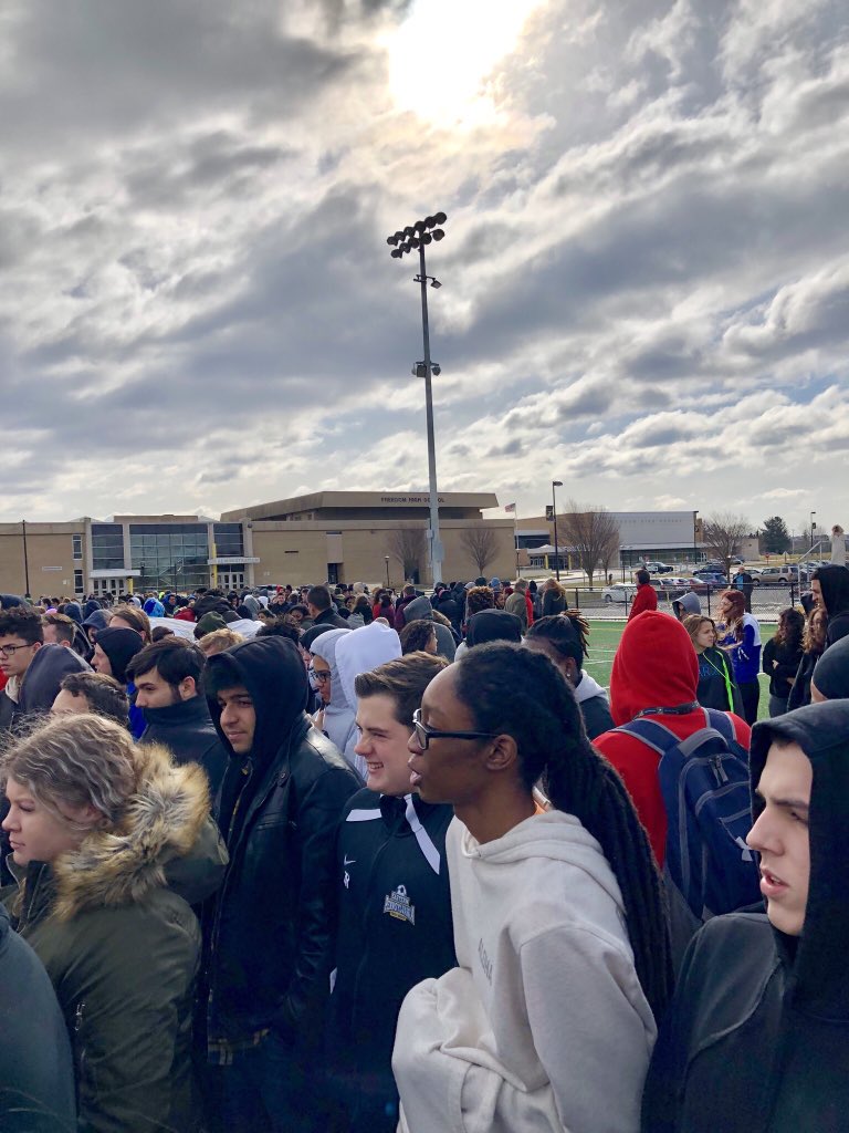 Here are some photos from today’s walk out at 10am in memory of those whose lives were lost in Parkland, FL. Thank you to all student and faculty speakers, and the FHS Chorale for singing “Amazing Grace.”💛🖤
