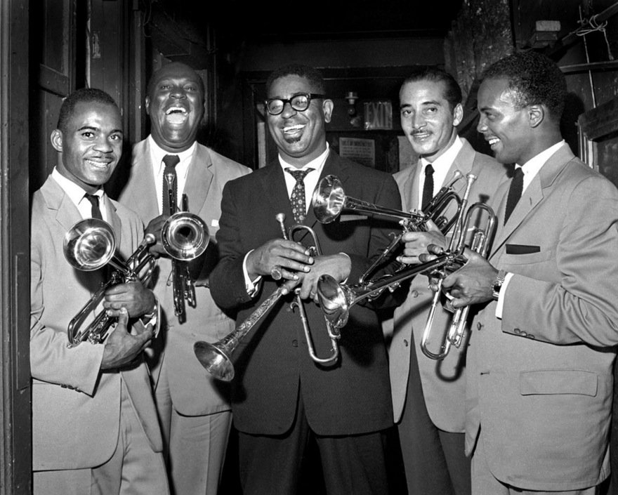 studiotstella's tweet photo. #JoeGordon #EVPerry #DizzyGillespie #CarlWarwick & #QuincyJones NYC 1955 https://t.co/Cxo0OIsuJa