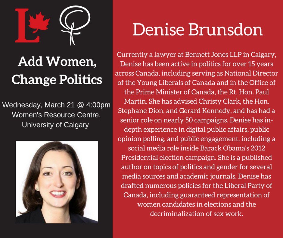 ucalgaryliberal's tweet photo. Hey UCalgary community, on March 21 stop by the Women's Resource Centre for our Women in Politics panel! #AddWomenChangePolitics https://t.co/d03CXSAmlQ