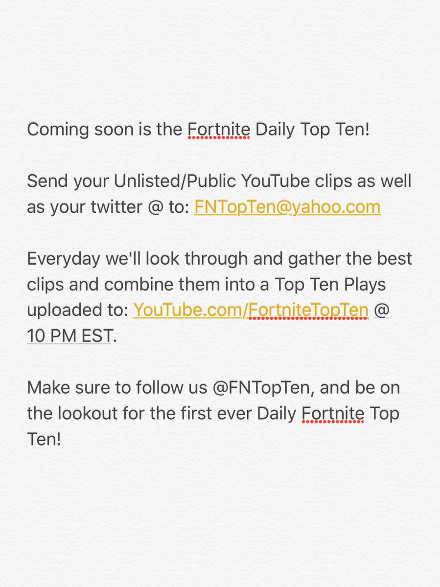 FNTopTen's tweet image. PLEASE RT!! Lets all spread awareness for the First ever Fortnite Top Ten!
@Ninja @FortniteBR @FortNiteClipz @ShoutGamers @CDNThe3rd @TSM_Myth @TSM_Daequan @FortniteHumor @fortnite_memes @NICKMERCS