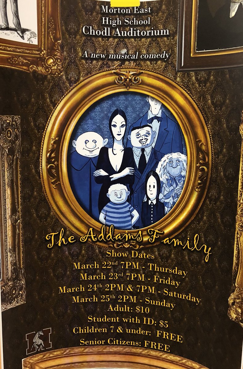 Next week the #addamsfamilymusical opens at Morton East. Can’t wait!  #MortonPride @TheatreMEHS 🎭