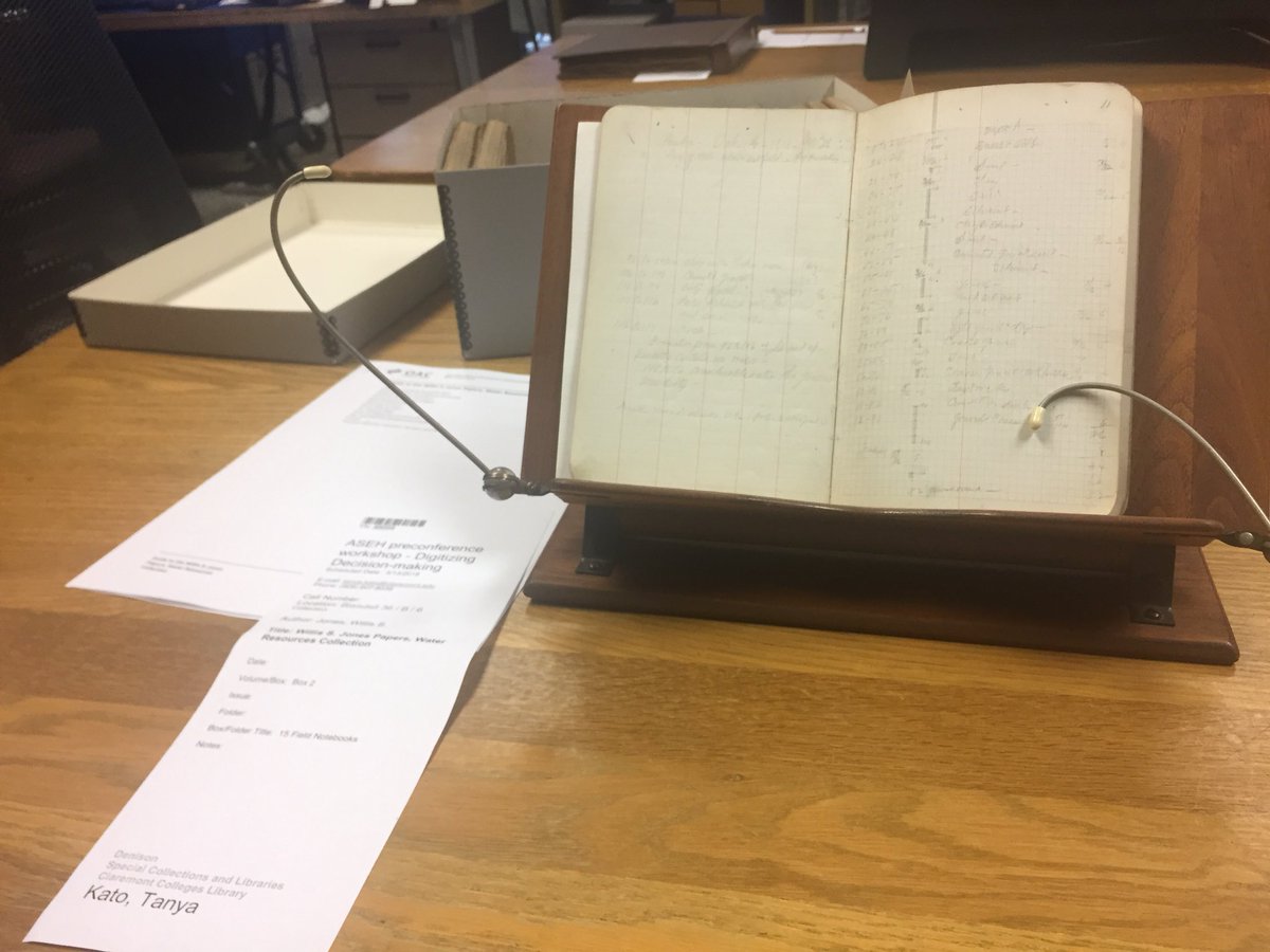 CBWCD's tweet image. Today we dug deep into the water archives w/ @honnoldlibrary. Quite an experience to see Willis S Jones’ handwritten fieldnotes and Santa Ana Watershed streamflow data from 1917! #CLIRwater #ASEH2018