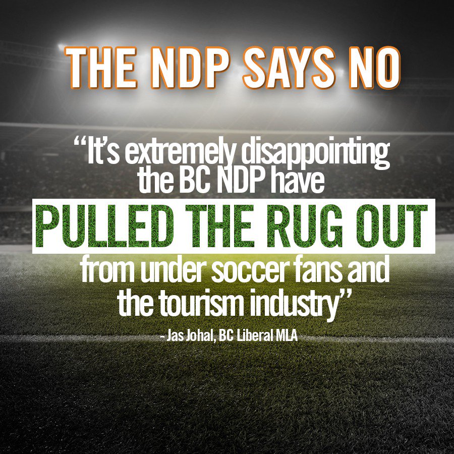 voteBCUnited's tweet photo. The NDP have withdrawn Vancouver from North America's bid to host the World Cup of Soccer, letting down soccer fans and BC's tourism industry. RETWEET to give the NDP a red card for this shortsighted decision! #bcpoli https://t.co/rpZv0aPfpU