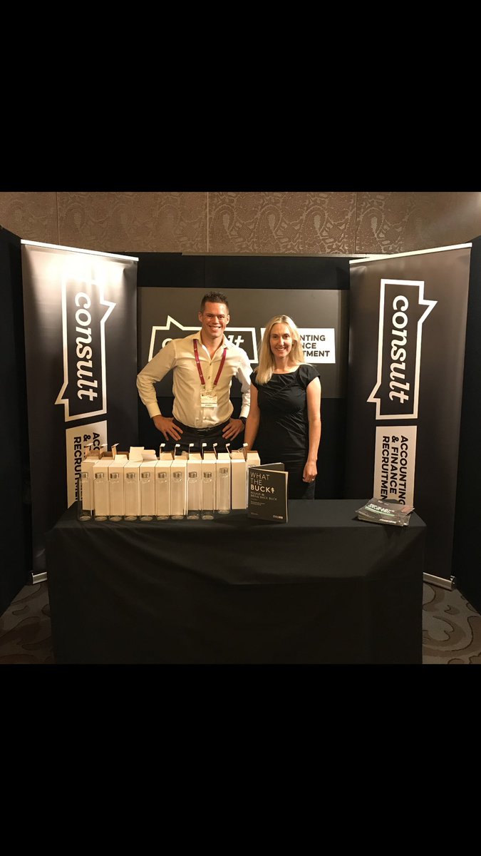 #NZCFO The boss <a href="/angelacameron01/">Angela Cameron</a> and me at our stand at the CFO Summit in Auckland. Who else would you want to do your financial recruitment? 😉 <a href="/consultnz/">Consult Recruitment</a>