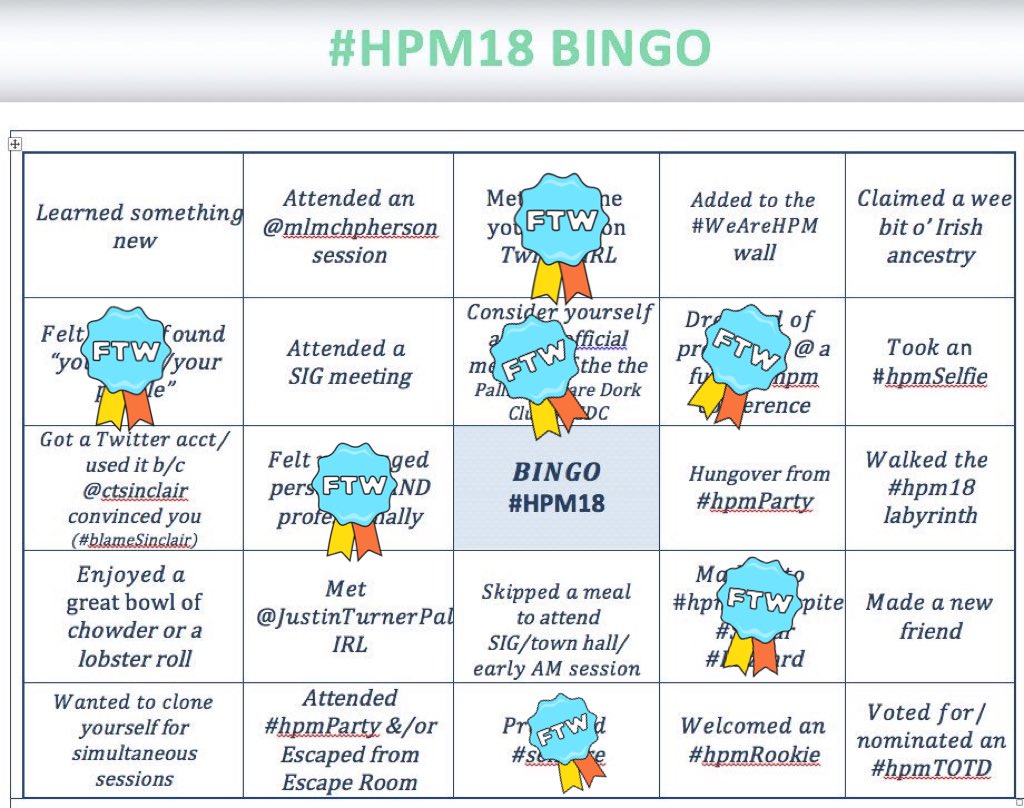 SDietzMD's tweet image. Working on my #hpmbingo card! Got a late start but I think it’s looking good so far... #hpm18