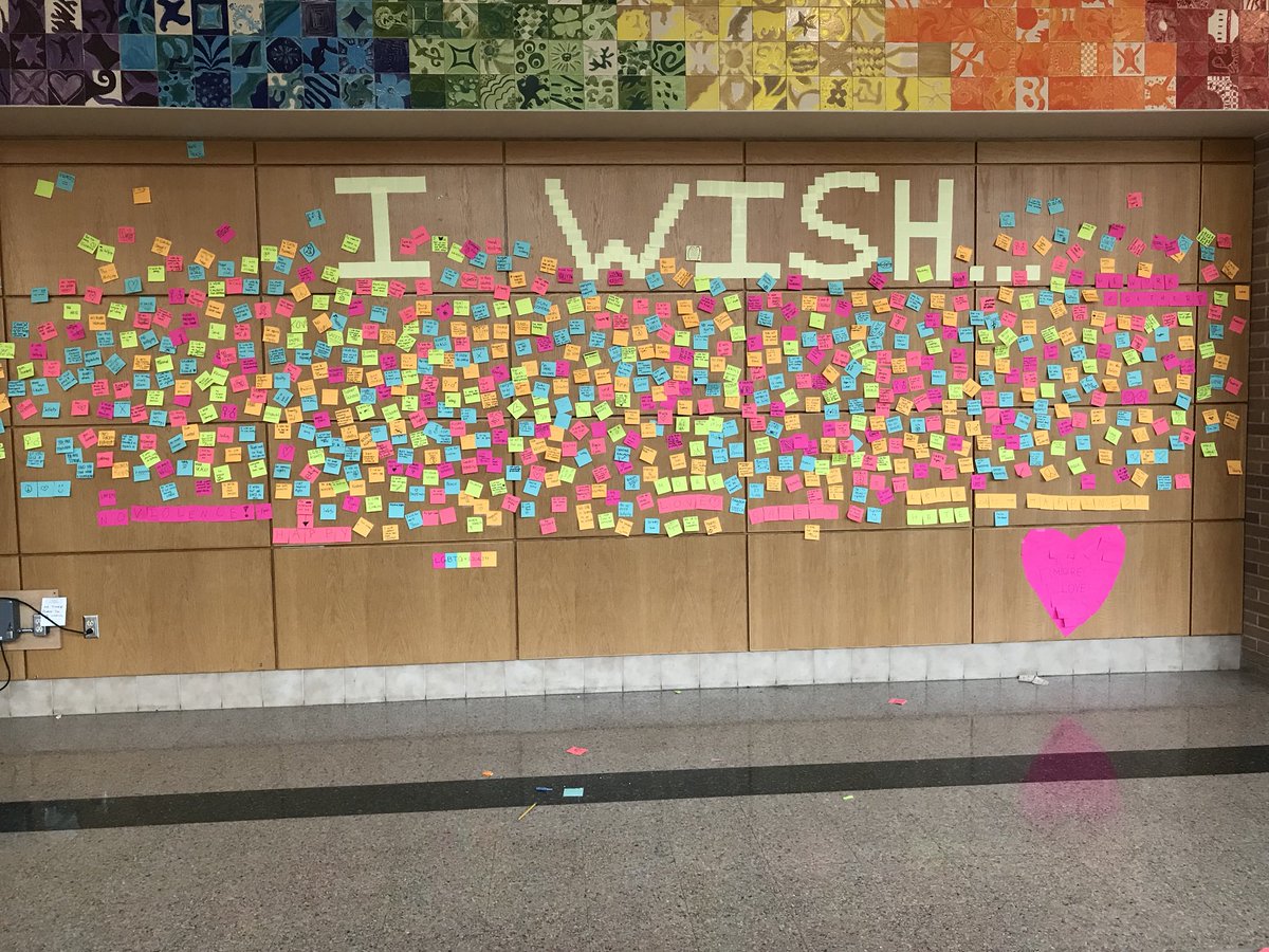 MrsMTroy's tweet photo. Students organized an I WISH wall sharing what they hope for and wish for in the world. #scarsdalemspride https://t.co/uuGV7LQbkr