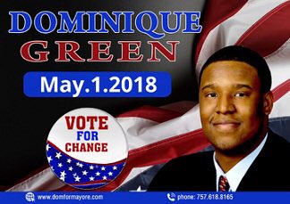 domformayor's tweet photo. VOTE FOR CHANGE! GO GREEN THIS 2018!
#votedomgreenformayor #votewisely #domformayor #election2018 #newportnews #newportnewsva https://t.co/lfyRG68eb8