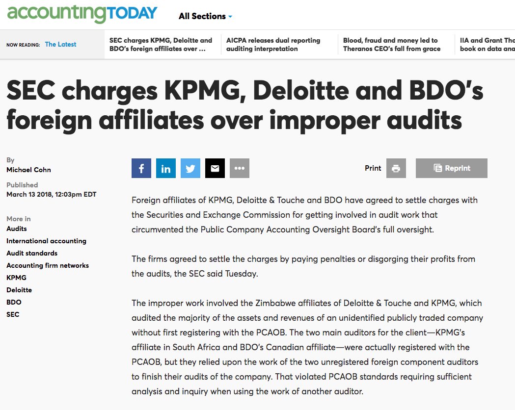 AmandasAudit's tweet image. SEC charges KPMG, Deloitte, BDO foreign affiliates over improper audits - penalties to be paid ow.ly/lHMm30iX3H4 #utsaudit #legalliability