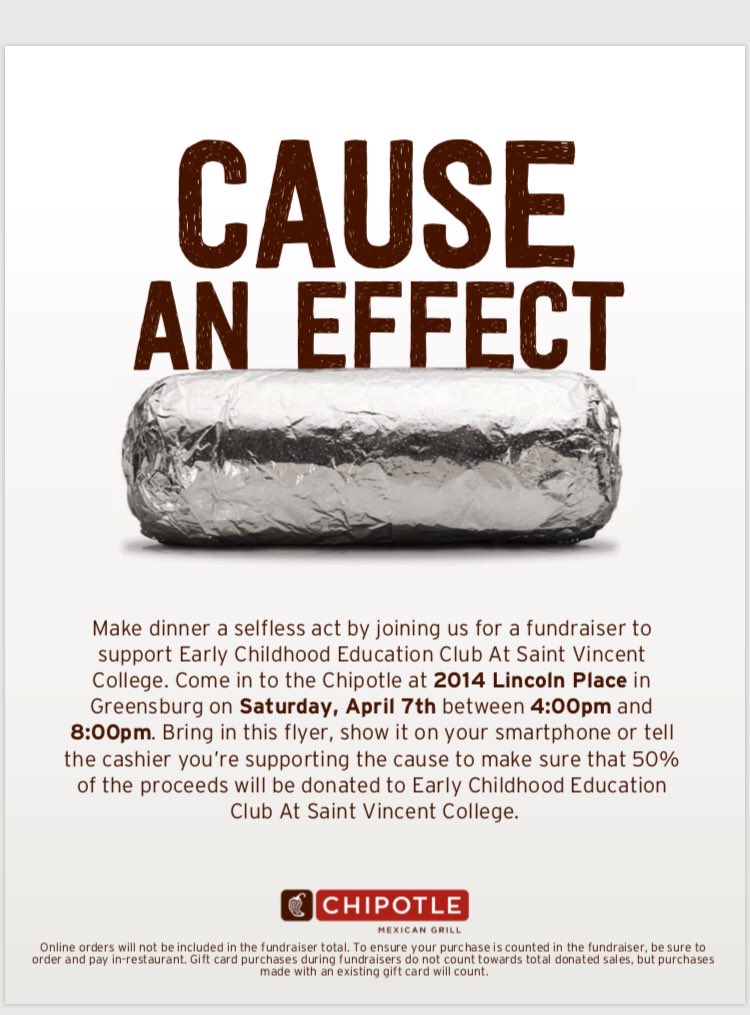SVC_ECE's tweet photo. That’s right!! Chipotle for Education!! Come on Saturday, April 7th to support the cause 😋😋 https://t.co/yxnqQIM9eK