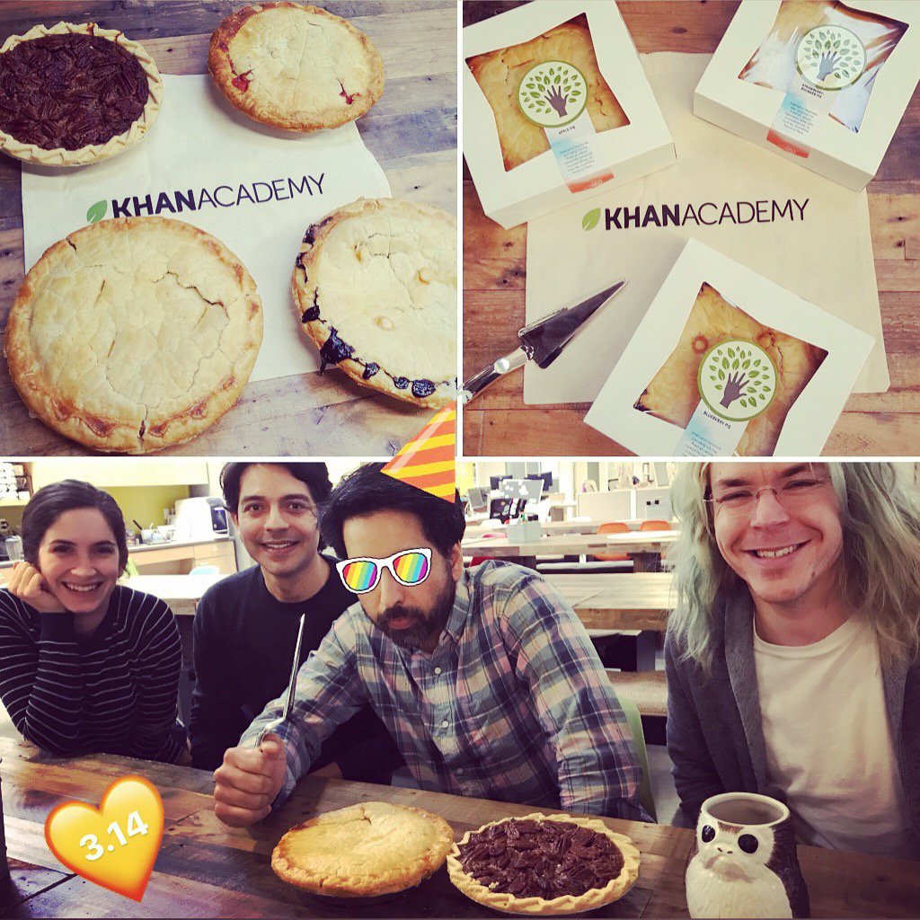 khanacademy's tweet image. Happy #PiDay! Just as 3.14 is a constant, so is our love of math. And pie. 💛