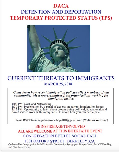 DACA, Detention and Deportation - Current Threats to Immigrants @ Congregation Beth Al | Berkeley | California | United States